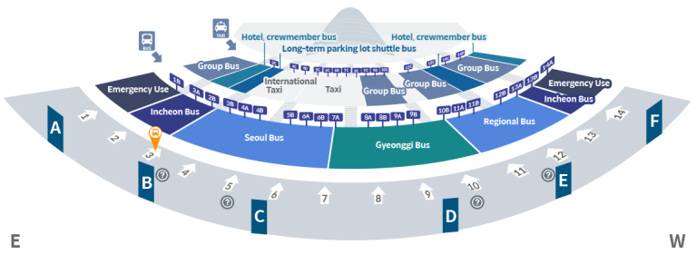 At the airport Terminal 1, go to the bus area on the first floor, No. 3(near Gate B)