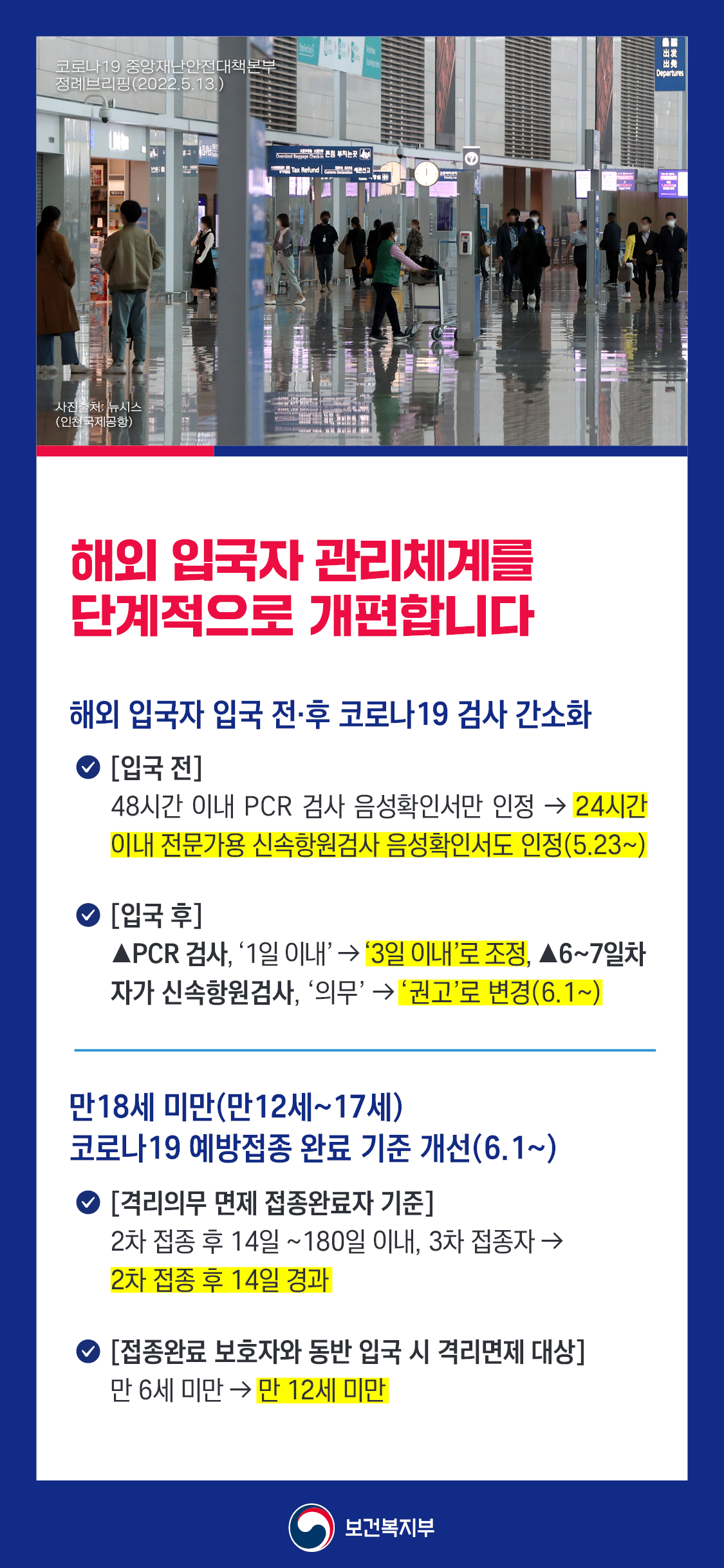 해외입국자 관리체계를 단계적으로 개편합니다