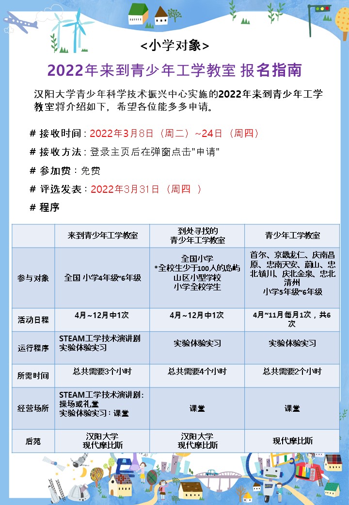 2022年来到青少年工学教室 报名指南