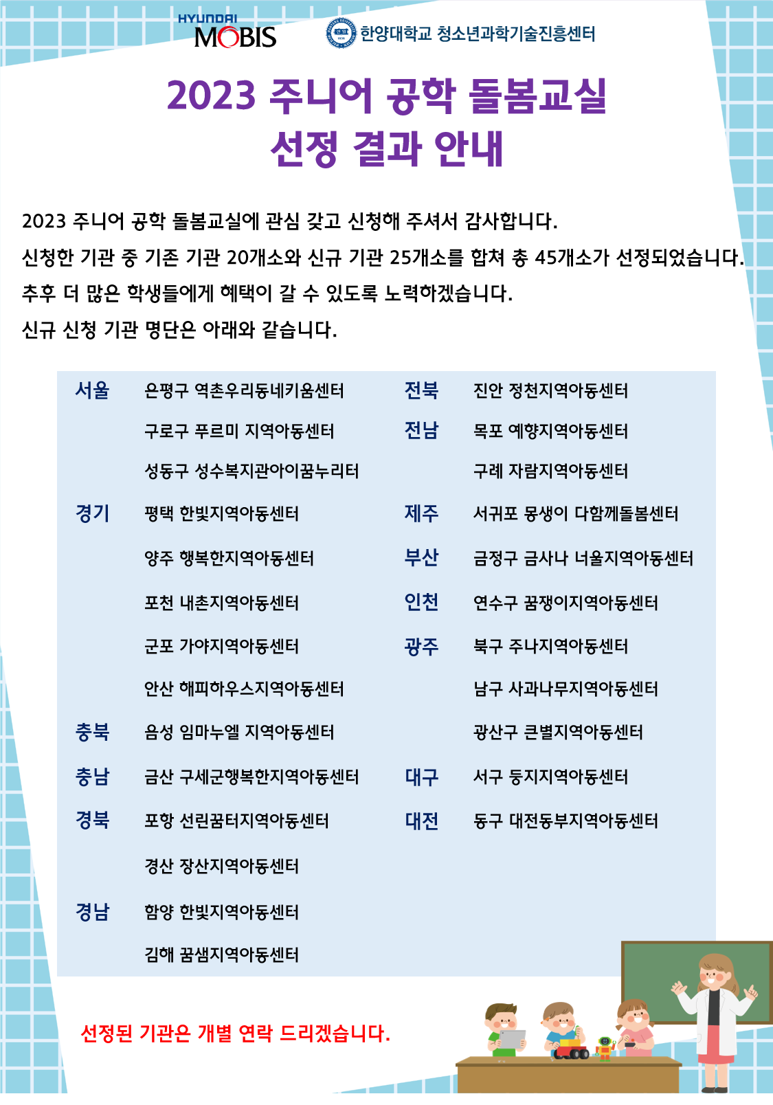 2023 주니어 공학 돌봄교실 선정 안내
