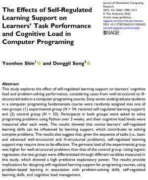 [신윤희, 송동길] The effects of self-regulated learning support on learners’ task performance and cognitive load in computer programming