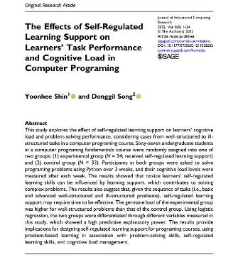 [신윤희, 송동길] The effects of self-regulated learning support on learners’ task performance and cognitive load in computer programming