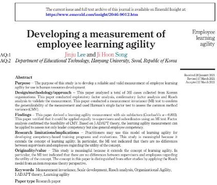 [이진주, 송지훈] Developing a measurement of employee learning agility