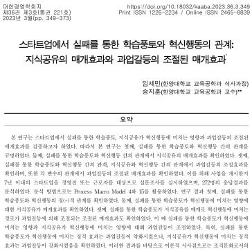 [임세민, 송지훈] 스타트업에서 실패를 통한 학습풍토와 혁신행동의 관계: 지식공유의 매개효과와 과업갈등의 조절된 매개효과