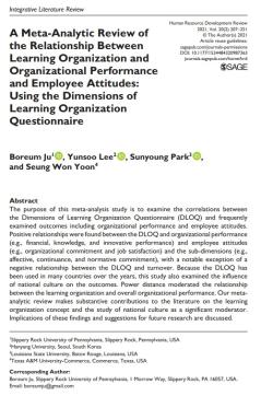 [주보름, 이윤수, 박선영, 윤승원] A Meta-Analytic Review of the Relationship Between Learning Organization and Organizational Performance and Employee Attitudes