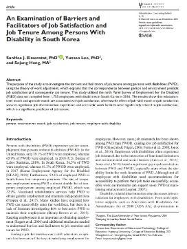 [정선희, 이윤수, 홍소정] An Examination of Barriers and Facilitators of Job Satisfaction and Job Tenure Among Persons With Disability in South Korea