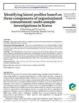 [송지훈, 이윤수] Identifying latent profiles based on three components of organizational commitment: multi-sample investigations in Korea