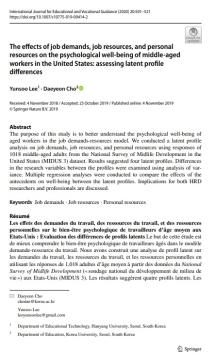 [이윤수, 조대연] The effects of job demands, job resources, and personal resources on the psychological well-being of middle-aged workers in the United States: assessing latent profile differences